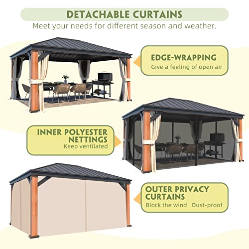 12x20 Hardtop Gazebo Double Roof Galvanized Steel Outdoor Aluminum Frame with Netting and Curtains M3306