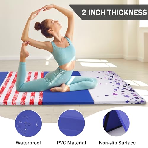 Folding Exercise Gymnastics Mat, 4x8x2 Inch, High-Density Anti-Tear, Portable with Carrying Handles J951