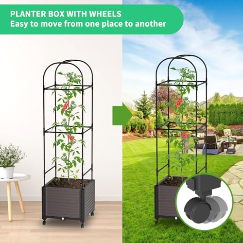 Raised Garden Bed with Trellis & Wheels for Climbing Plants W553049