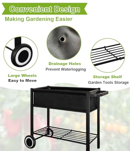 Raised Garden Bed with Legs on Wheels for Outdoor Plants J582036