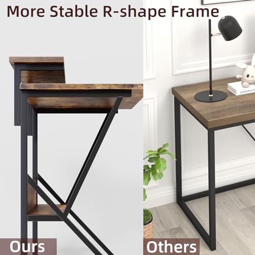 Small Desk with Adjustable Monitor Stand for Small Spaces, Grey D8453