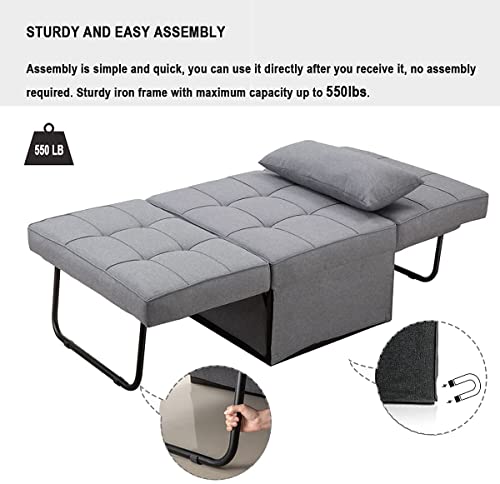 Sofa Bed Folding Ottoman Couch with Adjustable Backrest, Dark Grey C9023