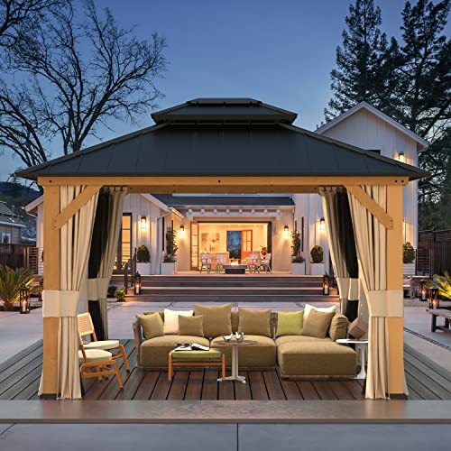12x20 Hardtop Gazebo Double Roof Galvanized Steel Outdoor Aluminum Frame with Netting and Curtains M3306