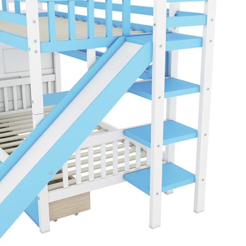 Kids Bunk Bed with Stairs and Slide, Twin Over Twin, Gray E77813