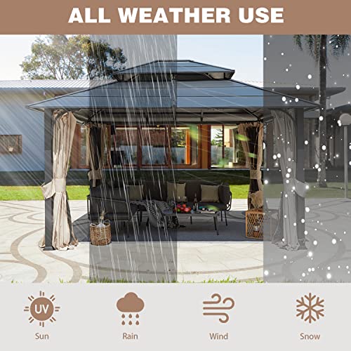 12x20 Hardtop Gazebo Double Roof Galvanized Steel Outdoor Aluminum Frame with Netting and Curtains M3306