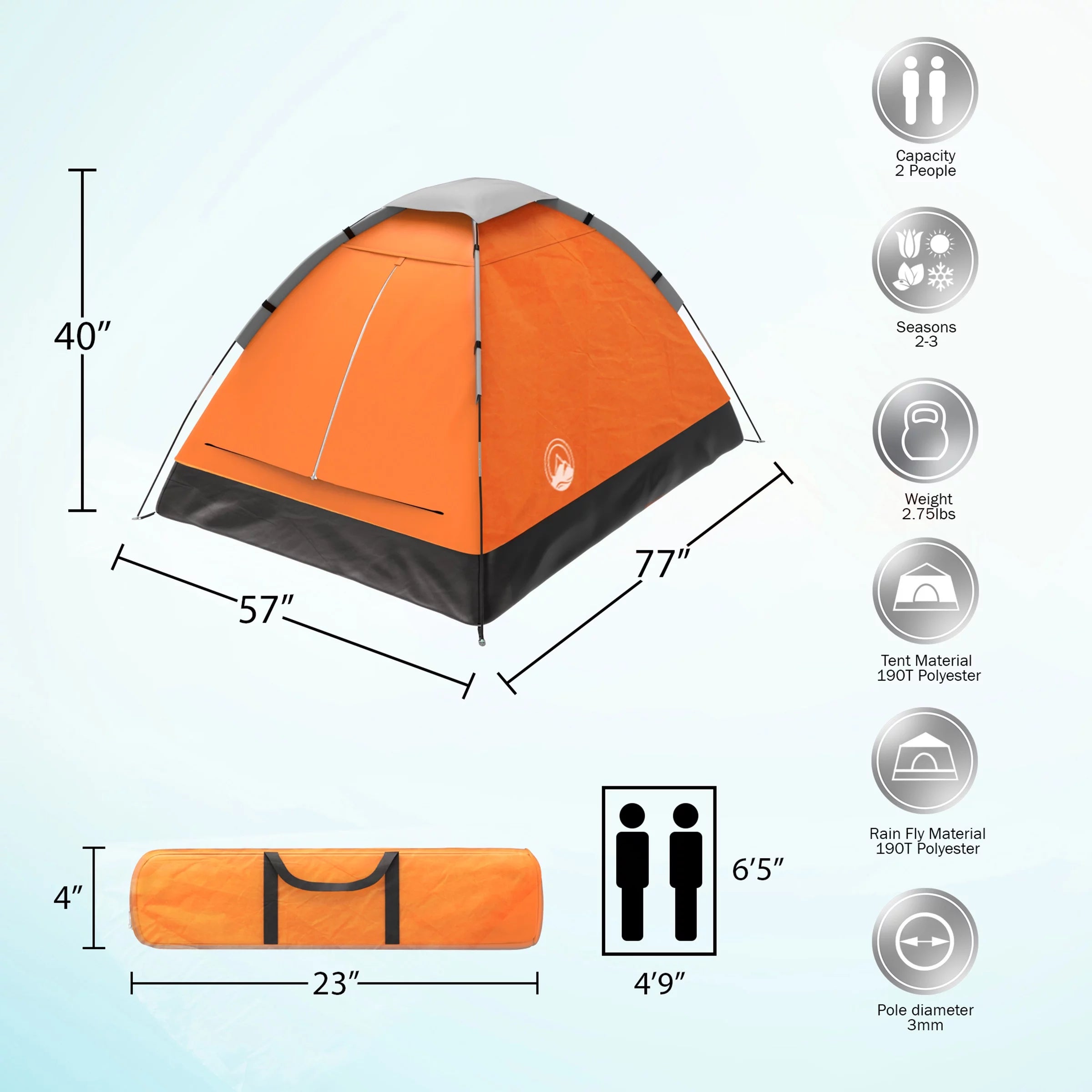 2-Person Dome Tent with Rain Fly and Carry Bag for Camping Hiking O36176