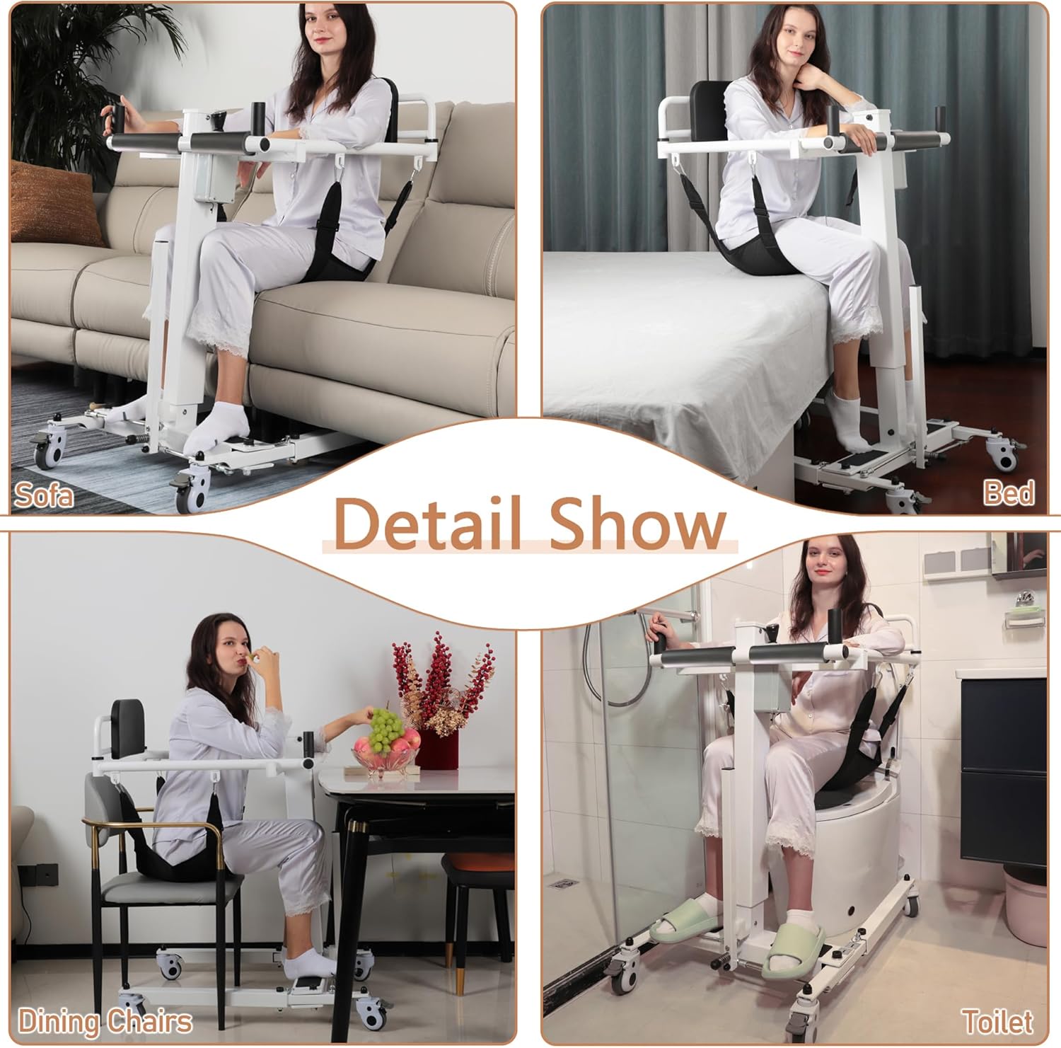 Electric Patient Lift Transfer Chair Foldable Portable for Home, Bed to Wheelchair, White D737715
