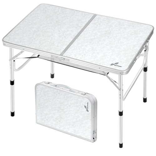 Adjustable Height Folding Camping Table with Mesh Layer Y4319