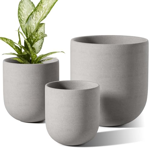 LE TAUCI 6+8+10 Inch Plant Pots Indoor, Ceramic Planters for Indoor Plants, Flower Pots with Drainage Hole and Rubber Plug, Planter Pots for Home Garden Patio, Set of 3, White