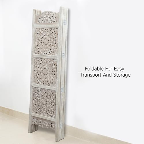 4 Panel Folding Wood Room Divider, Antique Brown, 72 x 80 L396608
