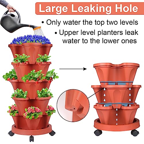 Stackable Planters 7-Tier Vertical Garden Tower with Removable Wheels T398400