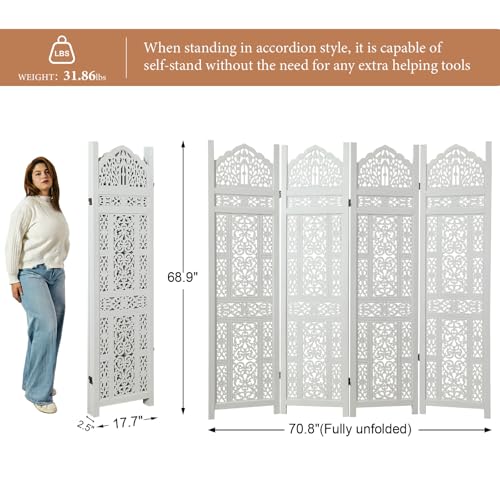 Wood Carved Room Divider 4 Panel Folding Screen Z937290