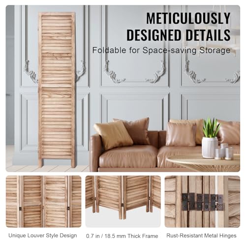 Wood Room Divider, 4 Panel Folding Privacy Screen, 66.9 Inches Tall, Indoor Wooden Partition A907