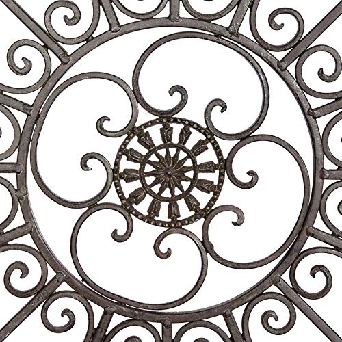 Metal Fleur De Lis Circle Wall Sculpture with Scrollwork, Black S3104