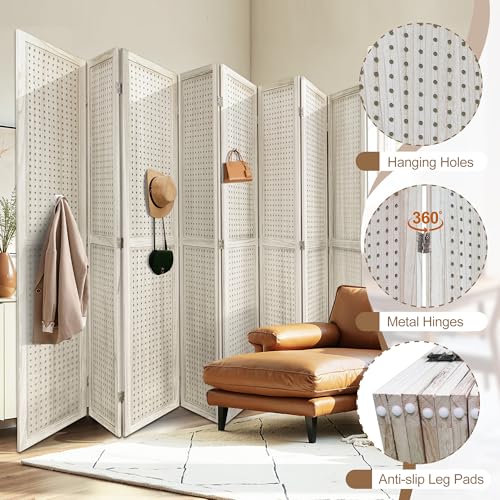6 Panel Wooden Room Divider with Shelves B102027