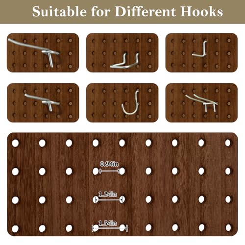 Wooden Pegboard Room Divider, 5.6Ft Folding Privacy Screen P5676
