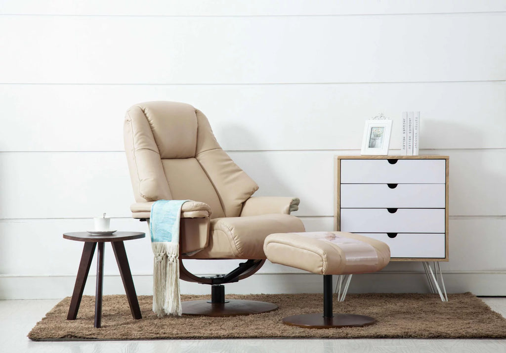 Beige and Brown Recliner Chair with Ottoman L2311
