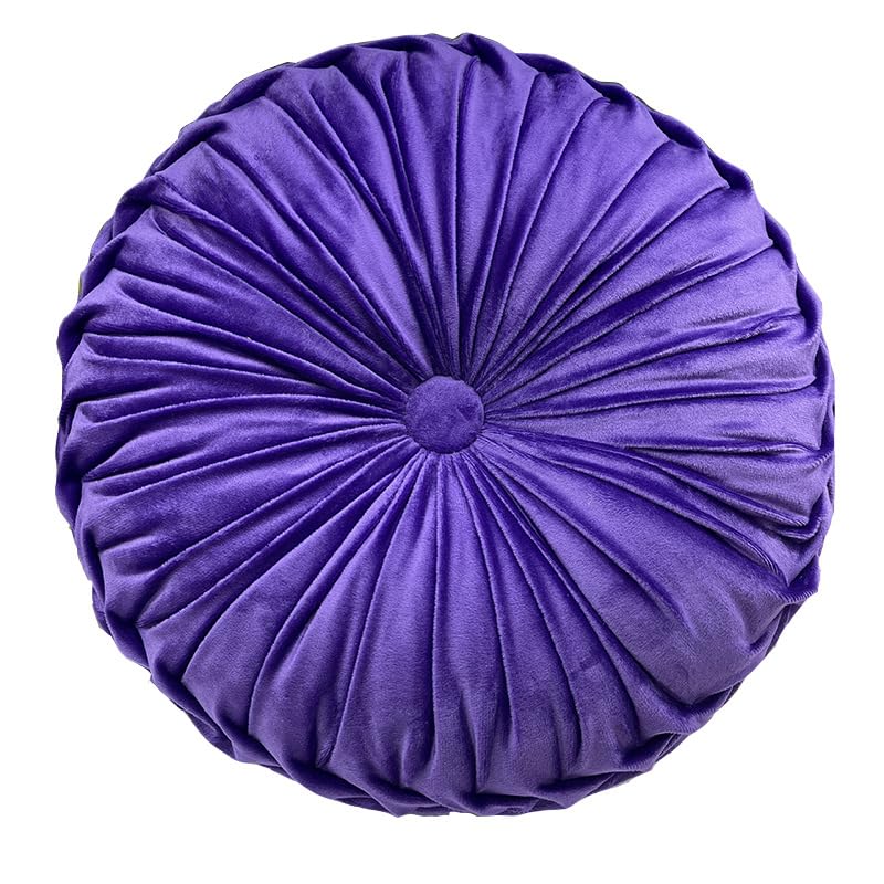 Throw Pillow for Couch Decorative Yellow Velvet Home Decor Pleated Round Cushion Pumpkin Round Velvet Cushion for Sofa Bed Chair Floor Car
