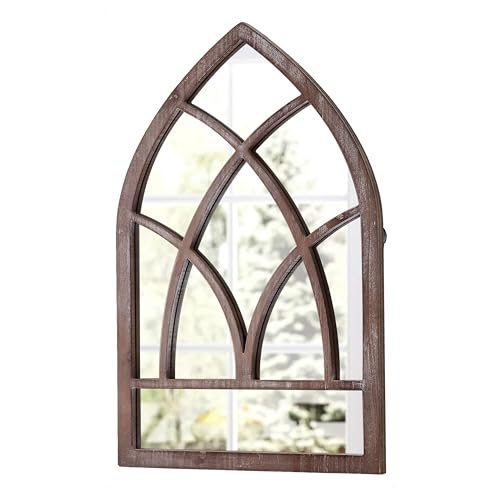 Arched Window Mirror Wall Decor 16 x 24 Inch, Distressed White Rustic H73088