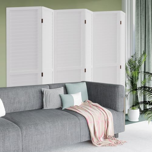 6 Panel Wood Room Divider Freestanding White 5.57 FT S6393
