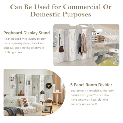 Wooden Pegboard Room Divider, 5.6Ft Folding Privacy Screen P5676
