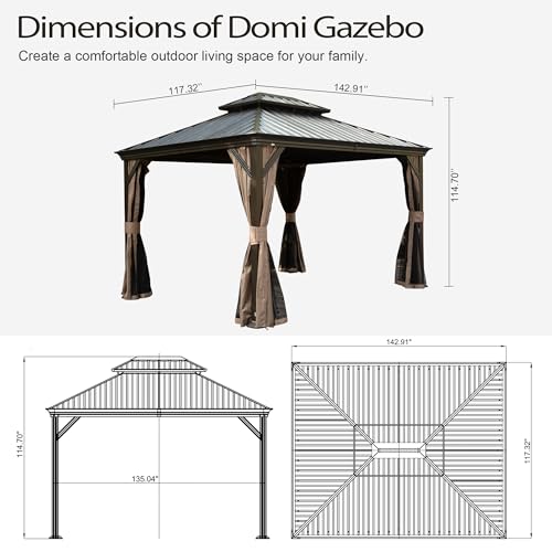 10 x 10 ft Hardtop Gazebo with Netting and Curtains, Galvanized Steel Roof for Patio and Garden X50618