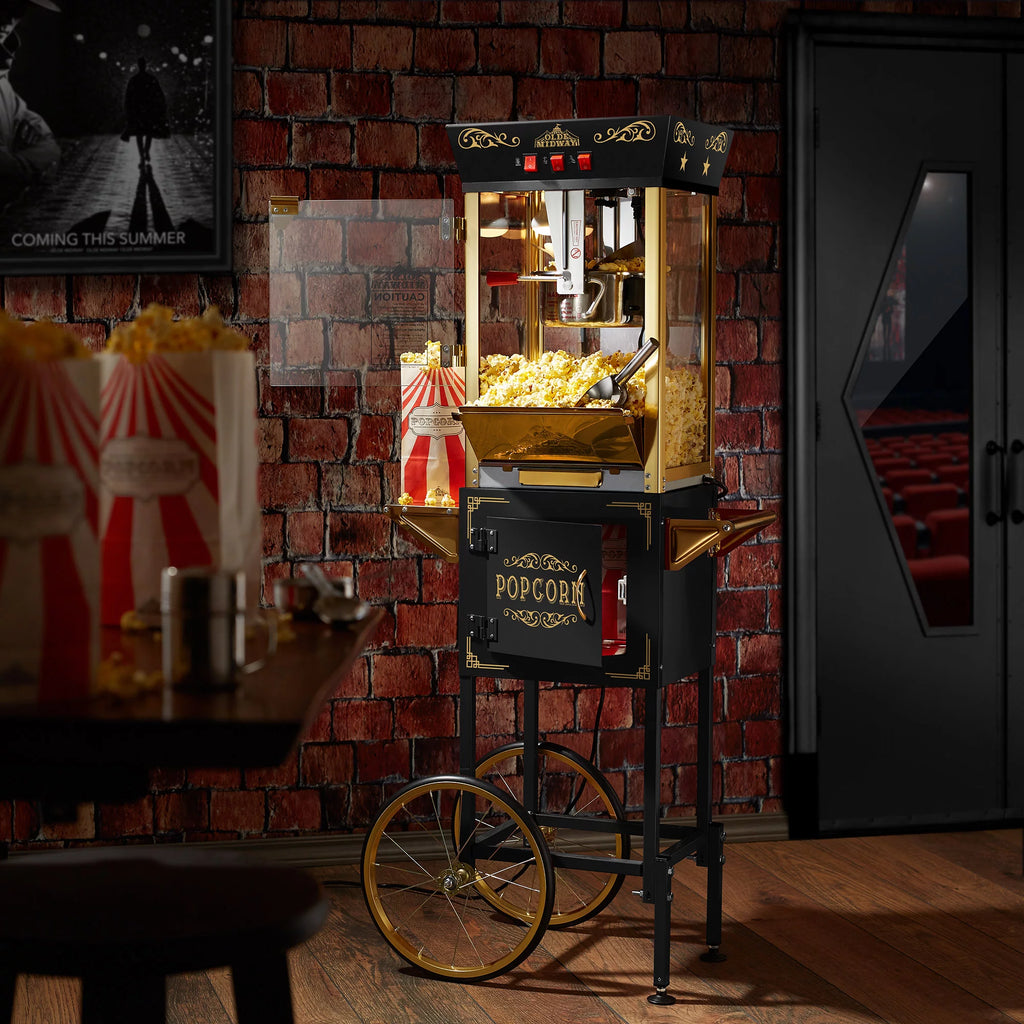 Movie Theater-Style Popcorn Machine with Cart and 8 oz Kettle, Black P792192
