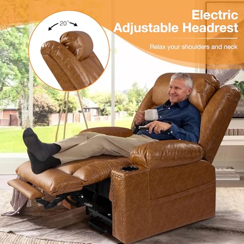 Large Power Lift Recliner Chair for Elderly with Heat and Massage, USB Port, Dark Brown A742