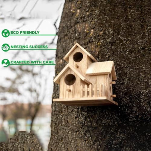 Wooden Bird House for Outdoor Hanging, Handmade Natural for Backyard Decor Y1673