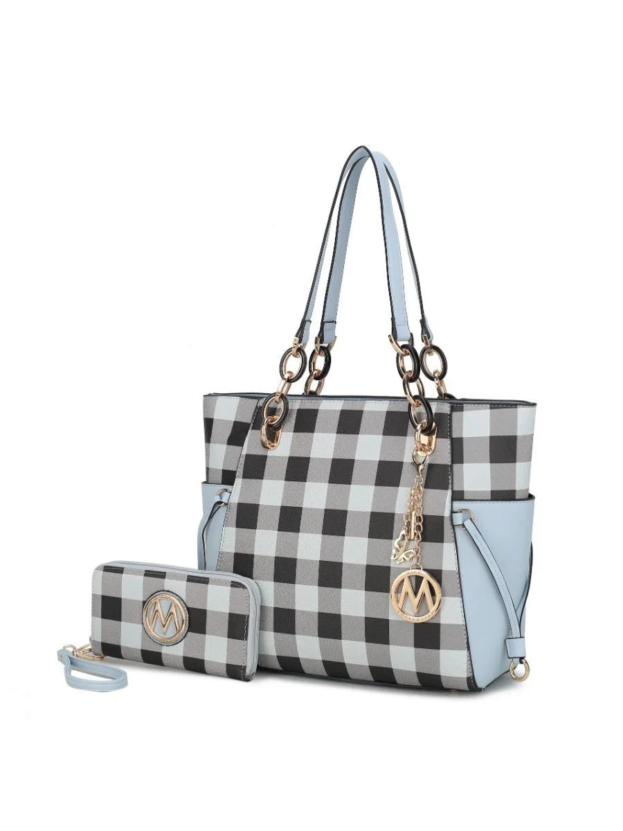 Checkered Tote Handbag with Wallet B8234
