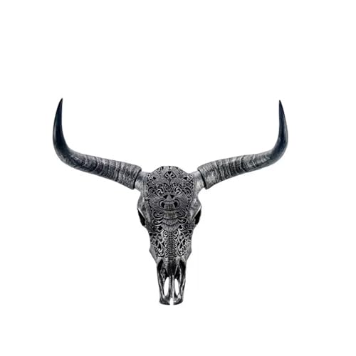 YUZDNM Long Horn Cow Skull - Long Horns Wall Decor Cow Skull Wall Hanging - Skull Faux Taxidermy Head Cow Skull Wall Decor Large Bull Skull Wall Sculpture Farmhouse Decor, 31 X 24 X 7 Inch(B)