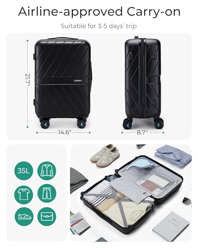 Carry On Luggage 22x14x9 with TSA Lock, Hardside Spinner Suitcase 20 inch Black P3277