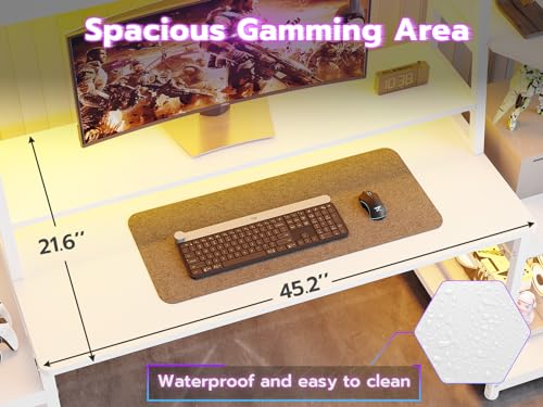 Gaming Desk with LED Lights, Hutch and Storage Shelves, Black R364