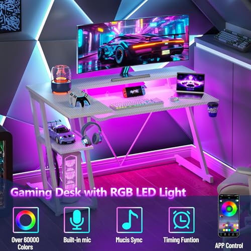 L Shaped Gaming Desk with Power Outlet and LED Lights T64283