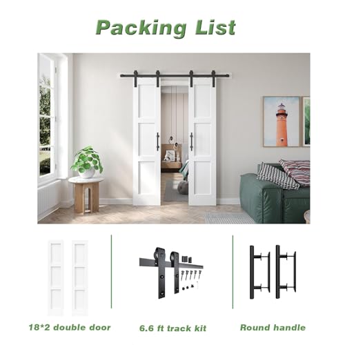 White Barn Door with Sliding Hardware Kit, 7FT, 5-Panel K864232