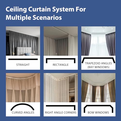 Ceiling Mounted Room Divider Curtain Track Set, Blackout Panel, White Rail, 8.3 x 7 ft K66131