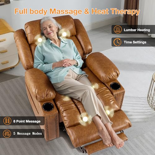 Large Power Lift Recliner Chair for Elderly with Heat and Massage, USB Port, Dark Brown A742