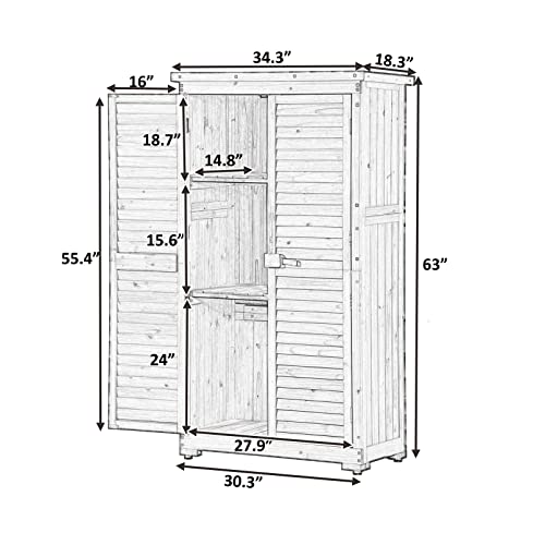 Outdoor Wooden Storage Cabinet with Shelves for Garden and Patio M764