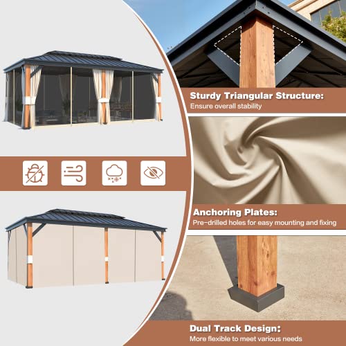 12x20 Hardtop Gazebo Double Roof Galvanized Steel Outdoor Aluminum Frame with Netting and Curtains M3306
