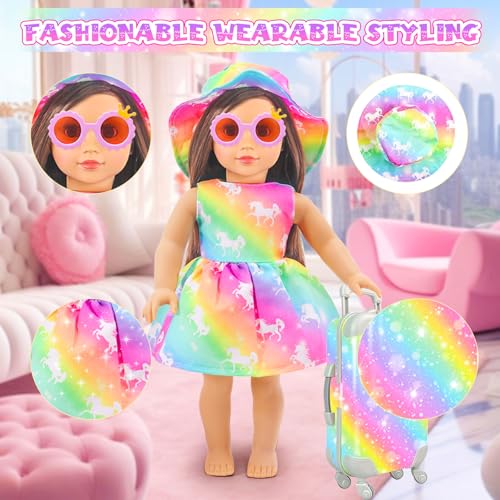 18 Inch Doll Travel Set with Suitcase, Dress, Camera, Phone, Neck Pillow & Sunglasses M666