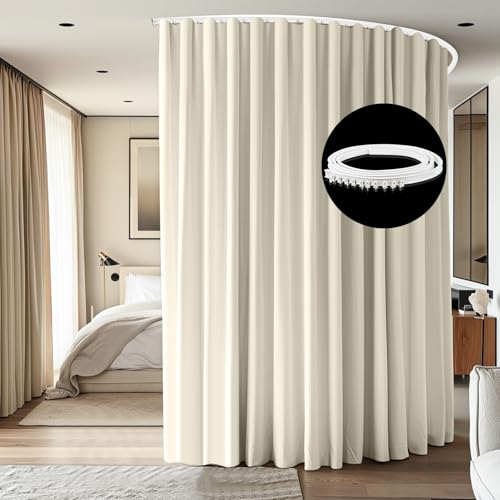 Ceiling Mounted Room Divider Curtain Track Set, Blackout Panel, White Rail, 8.3 x 7 ft K66131