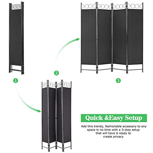 4 Panel Room Divider 6FT Steel Frame Folding Privacy Screen S6430