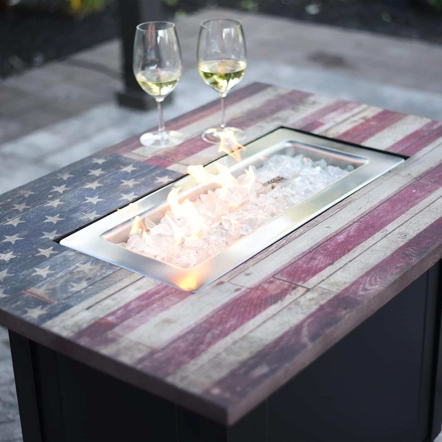 Patio Gas Fire Pit with White Fire Glass and Cover T424