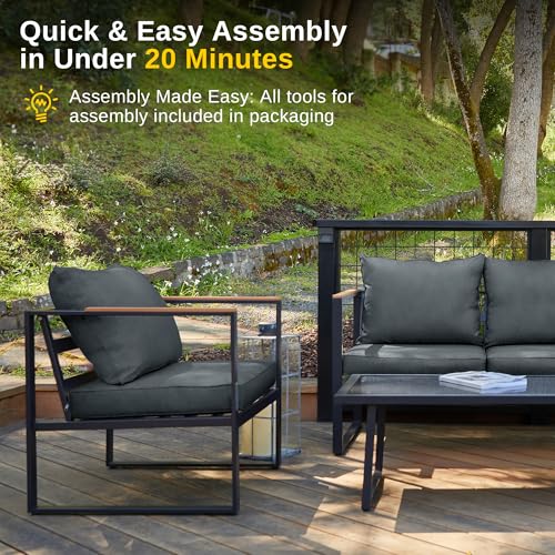 4-Piece Outdoor Patio Set with Sofa and Tempered Glass Table F97509