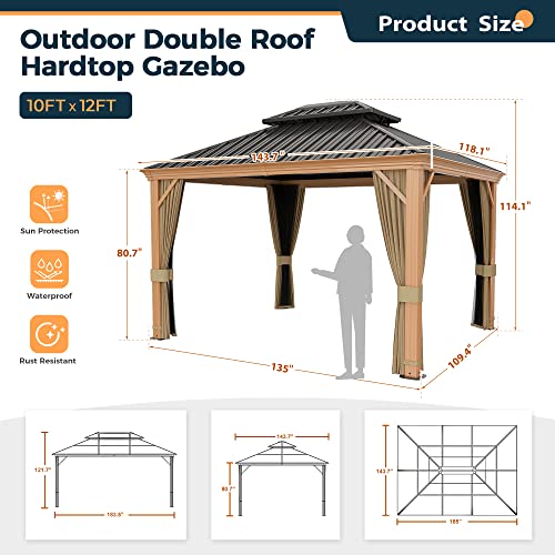 10' x 12' Hardtop Gazebo with Galvanized Steel Double Roof, Netting and Curtains W925480