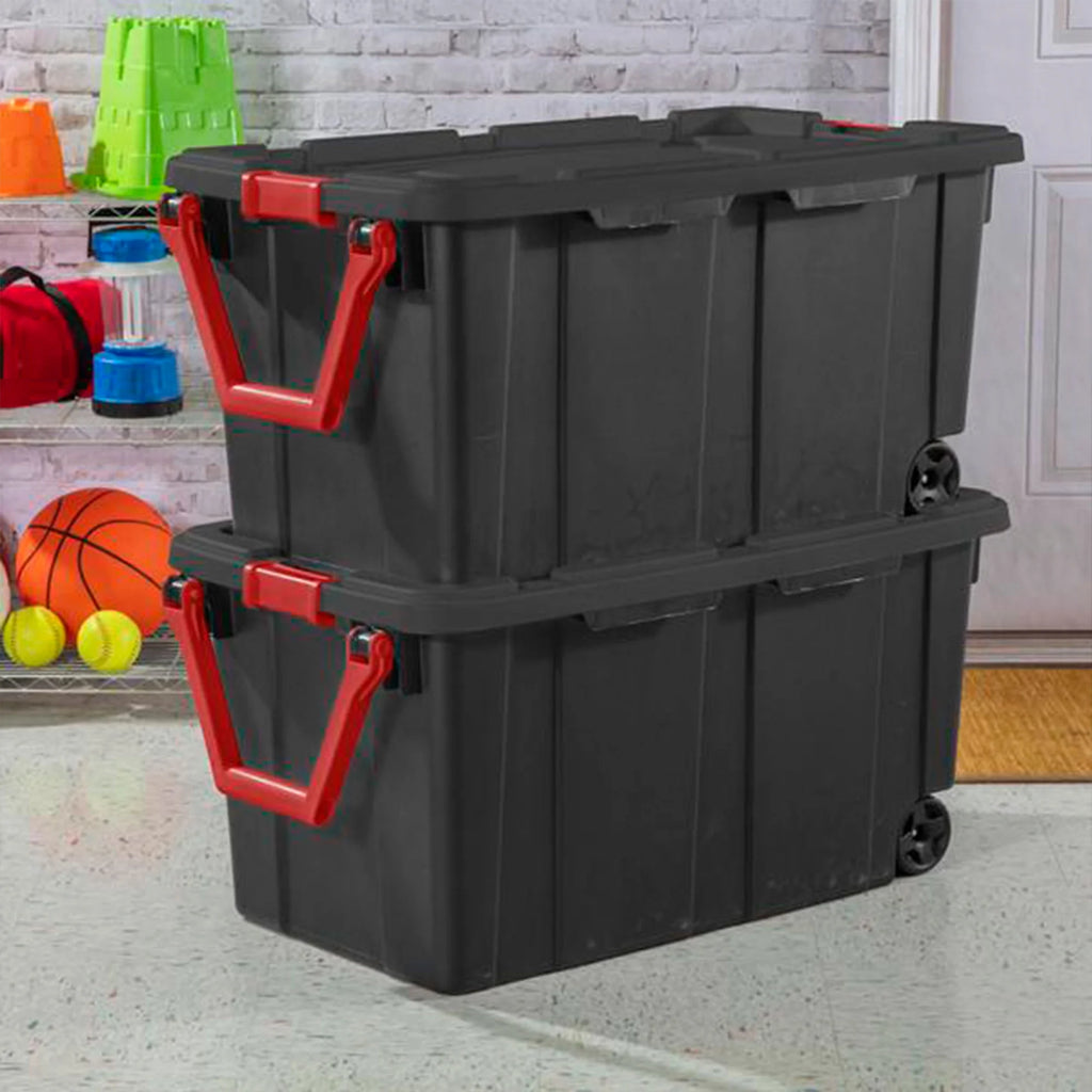 40 Gallon Wheeled Industrial Storage Tote, Black (8 Pack) B695