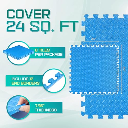 Puzzle Exercise Mat for Home Gym, EVA Interlocking Foam Floor Tiles with Border I79139