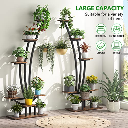 6-Tier Tall Plant Stand, Metal Curved Display Shelf with Hanging Hooks Q77495