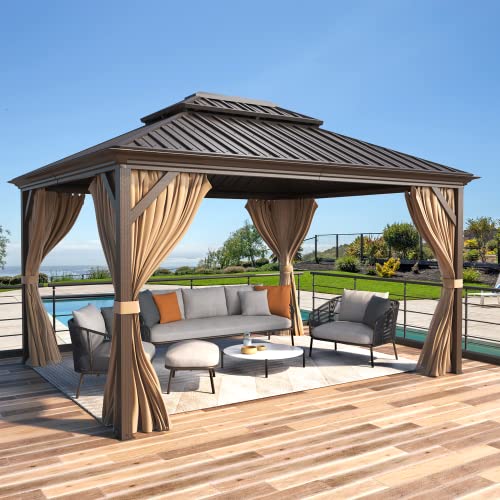 12x20 Hardtop Gazebo Double Roof Galvanized Steel Outdoor Aluminum Frame with Netting and Curtains M3306