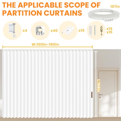 Accordion Room Divider Curtains with Ceiling Track, Grey, W100 x L84 J296